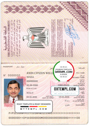 editable template, Palestine passport template in PSD format, fully editable, with all fonts
