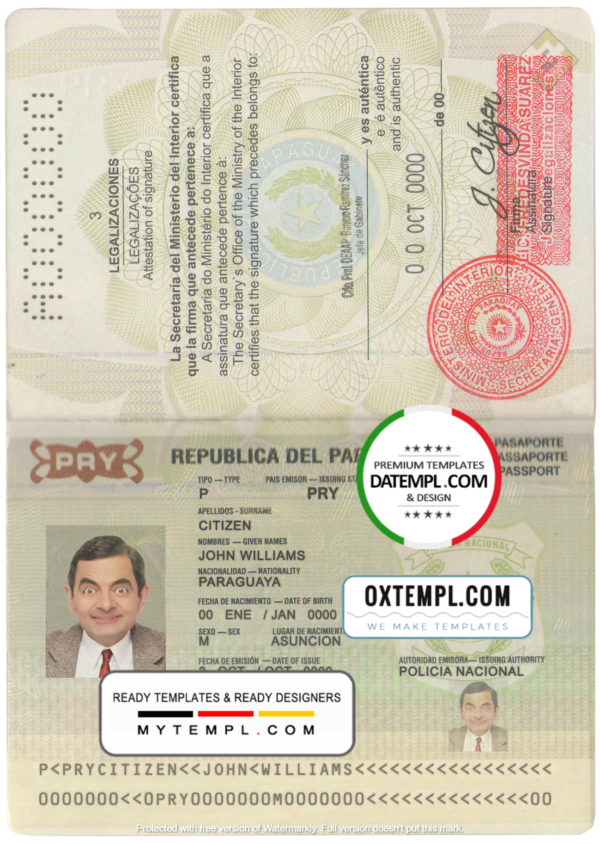 editable template, Paraguay passport template in PSD format