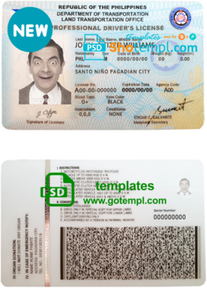editable template, Philippines driving license template in PSD format, fully editable