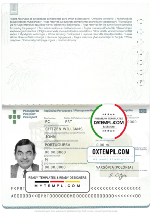 editable template, Portugal passport template in PSD format