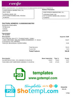 editable template, Latvia Renfe utility bill template, fully editable in PSD format