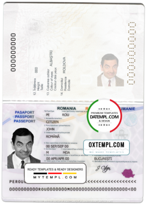 editable template, Romania passport template in PSD format