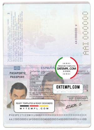editable template, Spain passport template in PSD format, fully editable (2015 - present)