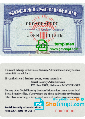 editable template, USA SSN (social security card, number) templates in PSD format
