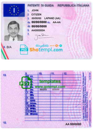 editable template, Italy driving license template in PSD format, fully editable