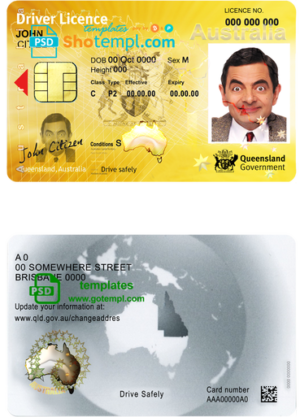editable template, Australia Queensland state driving license template in PSD format, fully editable, with all fonts