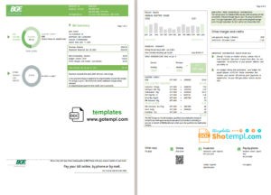 editable template, USA Maryland Baltimore Gas and Electric (BGE) utility bill template in Word and PDF format (2 pages)