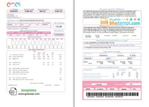 editable template, Brazil ENEL electricity utility bill template in Word and PDF format (2 pages)