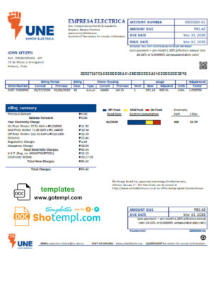 editable template, Cuba Empresa Electrica utility bill template in Word and PDF format