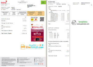 editable template, Sri Lanka Dialog utility bill template in Word and PDF format (2 pages)