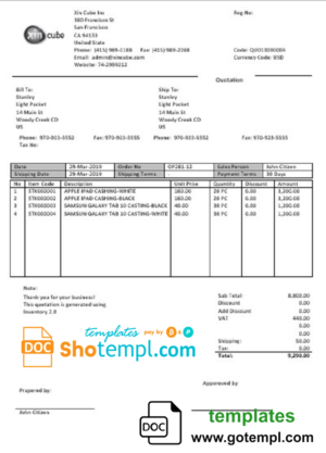editable template, USA San Francisco Xincube utility bill template in Word and PDF format