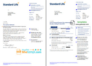 editable template, United Kingdom Standard Life utility bill template in Word and PDF format, 7 pages