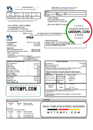 editable template, USA USAA bank Credit card statement template in Excel and PDF format