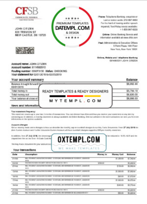 editable template, USA New York CFSB bank statement easy to fill templates in Word and PDF format