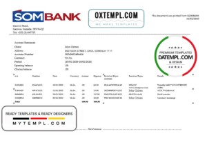 editable template, Somalia Sombank bank statement template in Word and PDF format