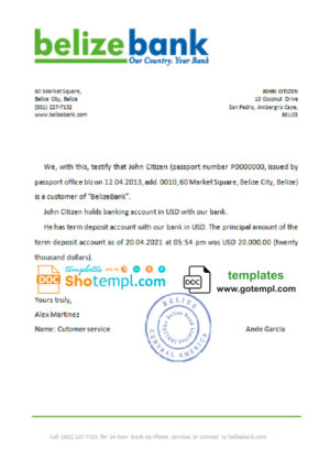 editable template, Belize Belizebank bank reference letter template in Word and PDF format