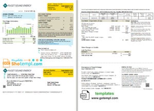 editable template, USA Washington Puget Sound Energy utility bill template in Word and PDF format (2 pages), version 2