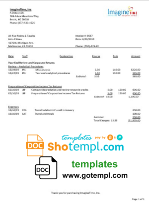 editable template, Australia Imagine Time utility bill template in Word and PDF format