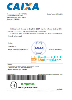 editable template, Brazil Caixa bank account reference letter template in Word and PDF format