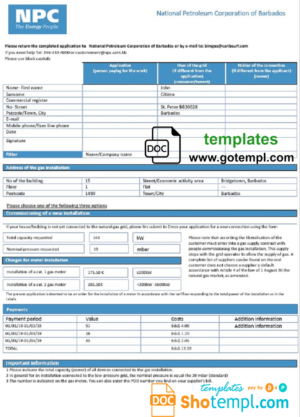 editable template, Barbados National Petroleum Corporation of Barbados gas utility bill template in Word and PDF format