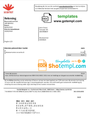 editable template, Belgium Scarlet utility bill template in Word and PDF format (.doc and .pdf)