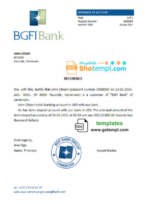 editable template, Cameroon BGFI Bank account reference letter template in Word and PDF format