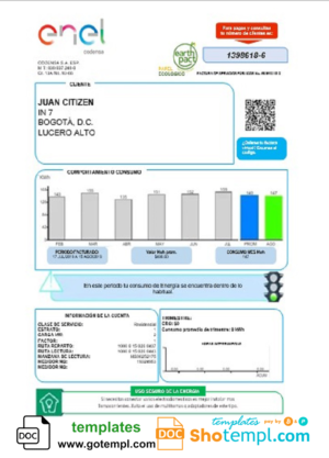 editable template, Colombia ENEL energy utility bill template in Word and PDF format