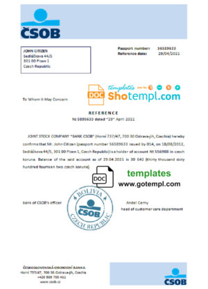 editable template, Czech Republic Československá Obchodní Banka account reference letter template in Word and PDF format