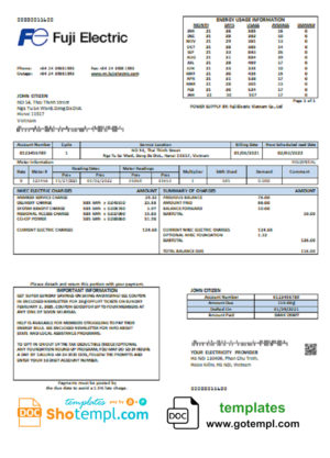 editable template, Vietnam Fuji Electric Vietnam Co. utility bill template in Word format