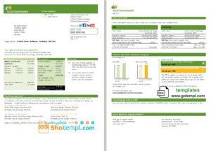 editable template, USA ScottishPower utility bill template in Word and PDF format (3 pages)