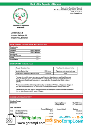 editable template, Burundi Bank of the Republic of Burundi proof of address bank statement template in Word and PDF format
