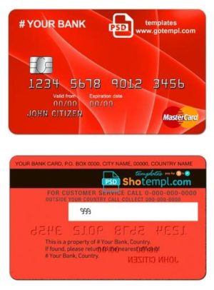 editable template, # red creative universal multipurpose bank card template in PSD format, fully editable