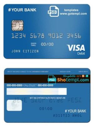 editable template, # bright blue universal multipurpose bank card template in PSD format, fully editable