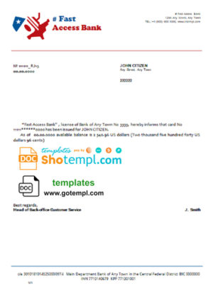editable template, # fast access bank universal multipurpose bank account reference template in Word and PDF format