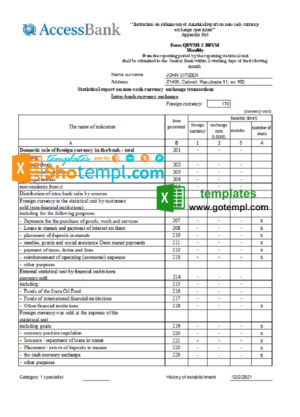 editable template, Azerbaijan Access Bank (English language) statement template in Excel and PDF format