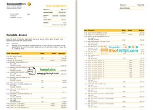 editable template, Australia Commonwealth bank statement template in Word and PDF format (3 pages), version 2