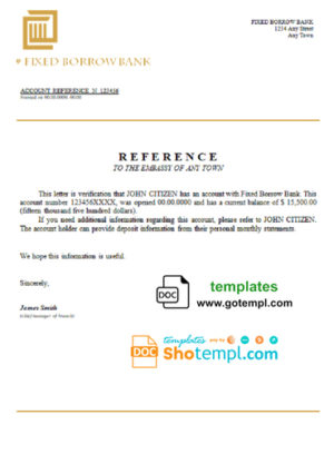editable template, # fixed borrow bank universal multipurpose bank account reference template in Word and PDF format