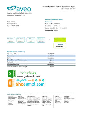 editable template, Australia Aveo bank statement template in .xls and .pdf file format
