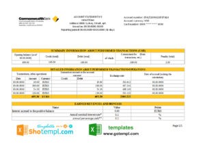 editable template, Australia Commonwealth Account Bank statement template in Excel and PDF format, fully editable