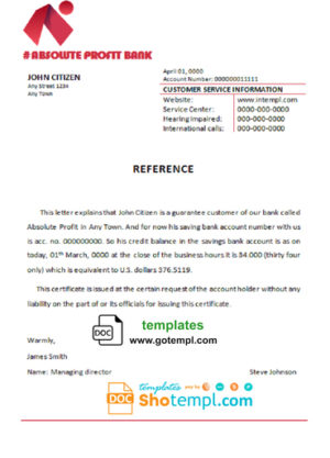 editable template, # absolute profit bank universal multipurpose bank account reference template in Word and PDF format