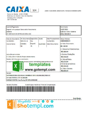 editable template, Brazil Caixa bank statement easy to fill template in Excel and PDF format