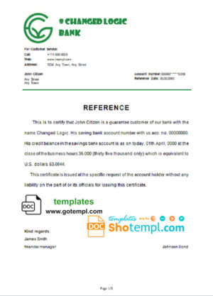 editable template, # changed logic bank universal multipurpose bank account reference template in Word and PDF format
