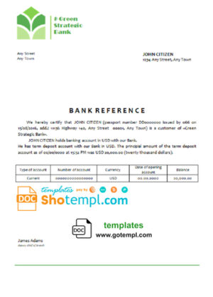 editable template, # green union bank universal multipurpose bank account reference template in Word and PDF format