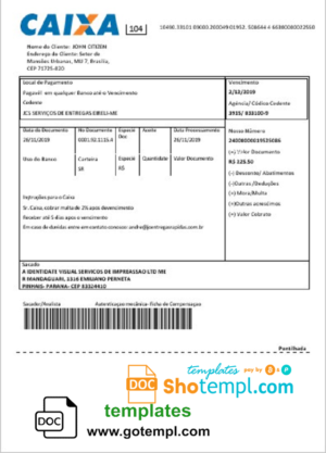 editable template, Brazil Caixa bank statement easy to fill template in Word and PDF format