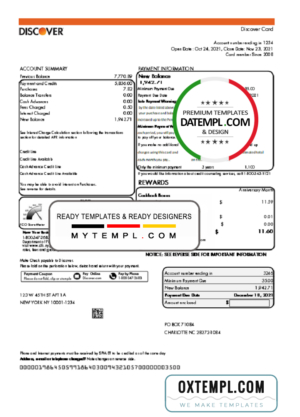 editable template, USA Discover bank statement template in Excel and PDF (.xls and .pdf file) format