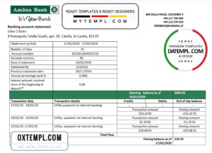 editable template, Sri Lanka Amana bank proof of address statement template in Word and PDF format