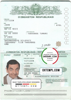 editable template, Uzbekistan passport template in PSD format, fully editable