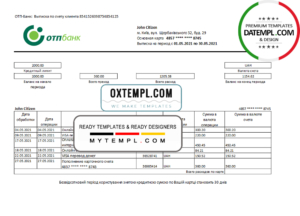 editable template, Ukraine OTP bank statement template in .xls and .pdf file format