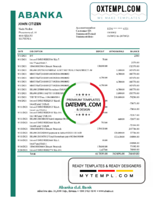 editable template, Slovenia Abanka d.d bank statement template in Excel and PDF format