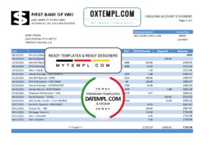 editable template, USA First Bank of Wiki bank statement easy to fill template in .xls and .pdf file format